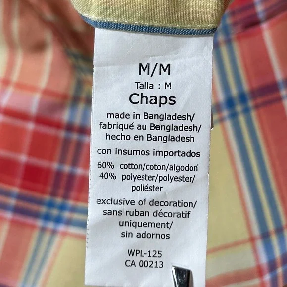Chaps Mens Easy Care Plaid Short Sleeve Button Down Shirt Yellow Orange Blue M - Picture 8 of 9